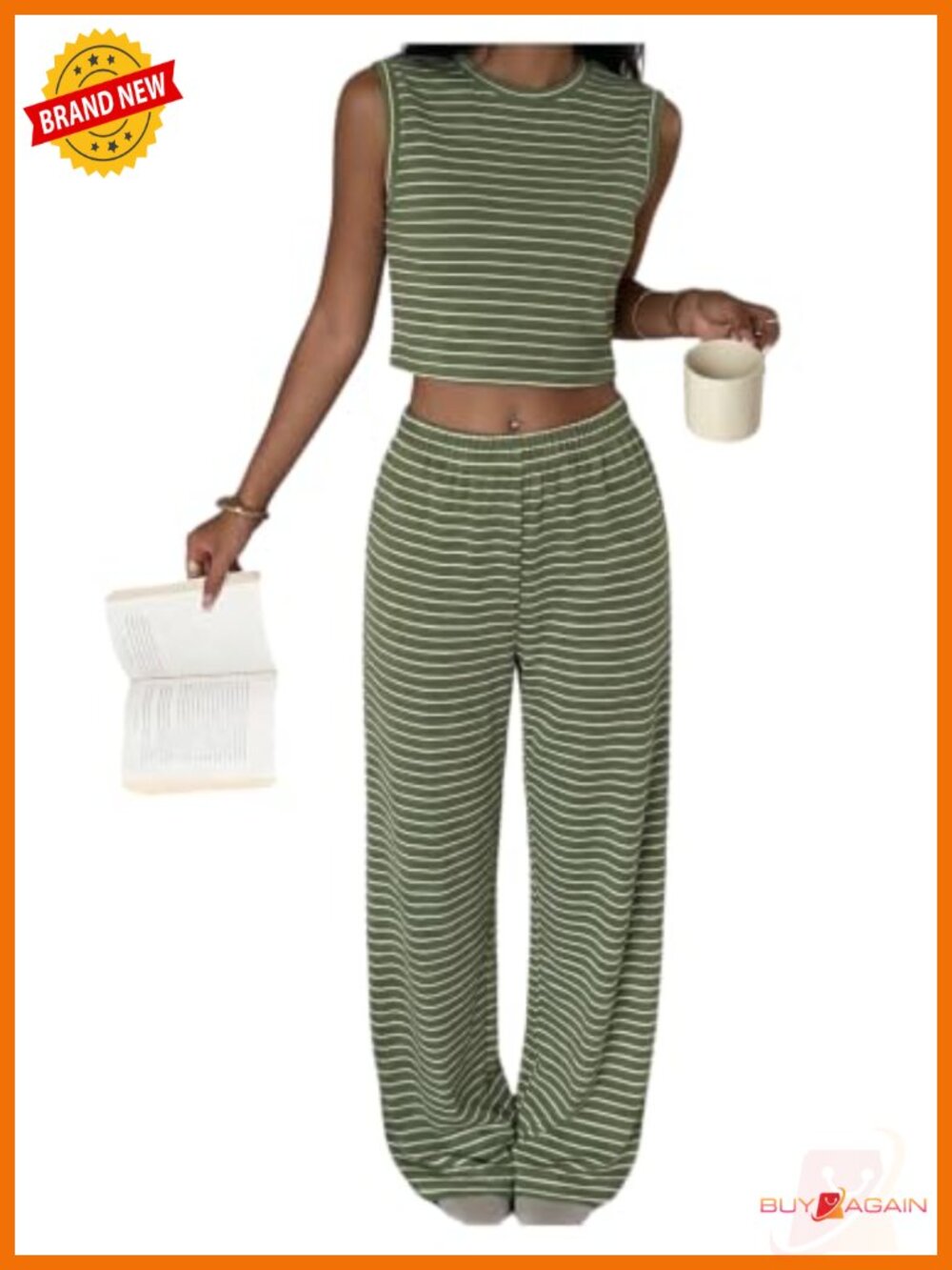Women's Striped Two Piece Tank Top and Pants Set Stretch Casual Co-ord
